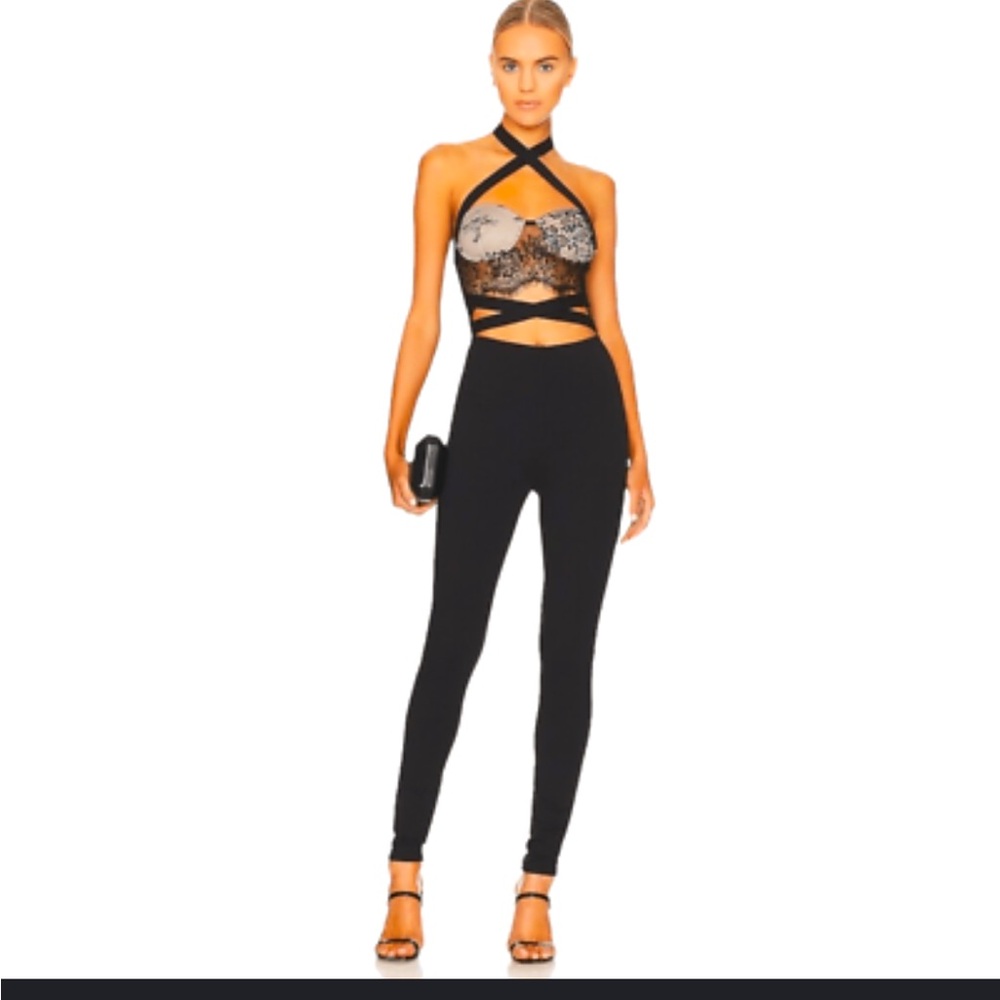 Superdown jumpsuit - “Greta” halter cutout lace detail fitted full stretch NWT